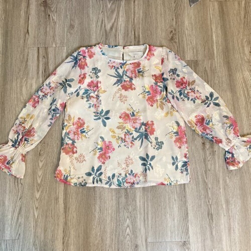 Loft Floral Ruffle Blouse Size XS Petite